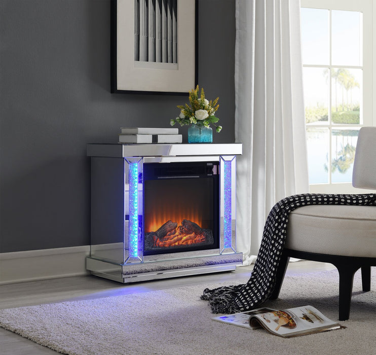 Elsa 28.3\" Glam LED Electric Fireplace - Silver and Glass