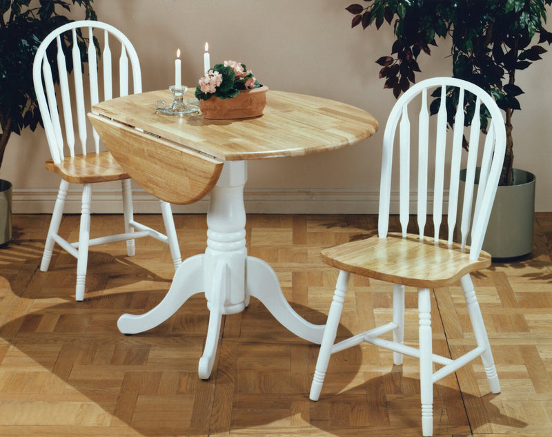 Hana 3pc Drop-Leaf Dining Set with Table & 2 Chairs, Pedestal Base, 40\"W - Two-Tone White & Natural