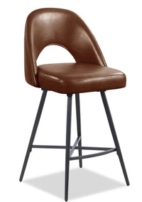 Elijah Counter-Height Stool with Swivel Seat, Vegan Leather Fabric, Metal - Brown 