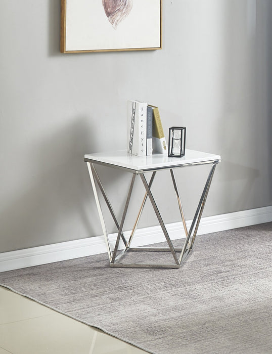 Amanda 21.5\" Modern Square End Table - White Marble Top with Chrome Metal Base