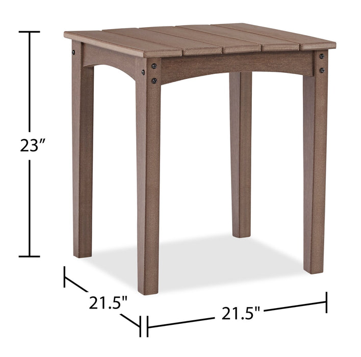 Nome Outdoor Patio End Table - 21.5\"W, High Density Plastic, UV & Weather Resistant - Brown