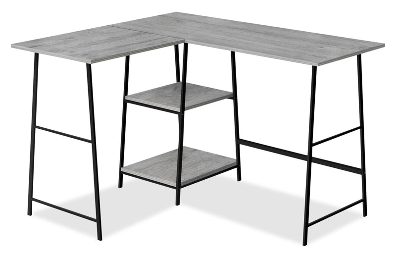Evlin 42\" L-Shaped Office Desk with Shelves - Grey