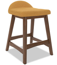 Jovi Counter-Height Stool with Linen-Look Fabric, Wood - Mustard 