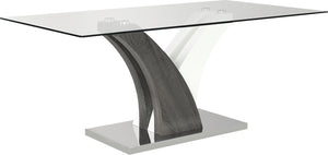 Tuxedo Dining Table with Glass Top, Pedestal Base, 72