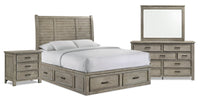 Levi 6pc Bedroom Set with Storage Bed, Dresser, Mirror & Nightstand, Wooden, Drift Grey - Queen Size 