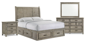 Levi 6pc Bedroom Set with Storage Bed, Dresser, Mirror & Nightstand, Wooden, Drift Grey - Queen Size