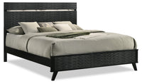 Atlas Panel Bed with Headboard & Frame, Mid-Century Modern, Black - King Size 