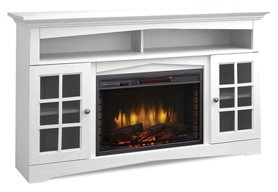 Huntley 59" Electric Fireplace TV Stand with Storage and Cable Management for TVs up to 65"- White|Meuble pour téléviseur Huntley de 59 po avec foyer électrique, rangement et système de gestion des câbles pour téléviseurs jusqu’à 65 po - blanc