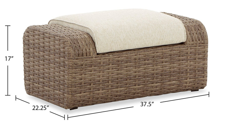 Cali Large Outdoor Patio Ottoman - Resin Wicker & Nuvella Fabric, UV & Weather Resistant - Brown/Beige
