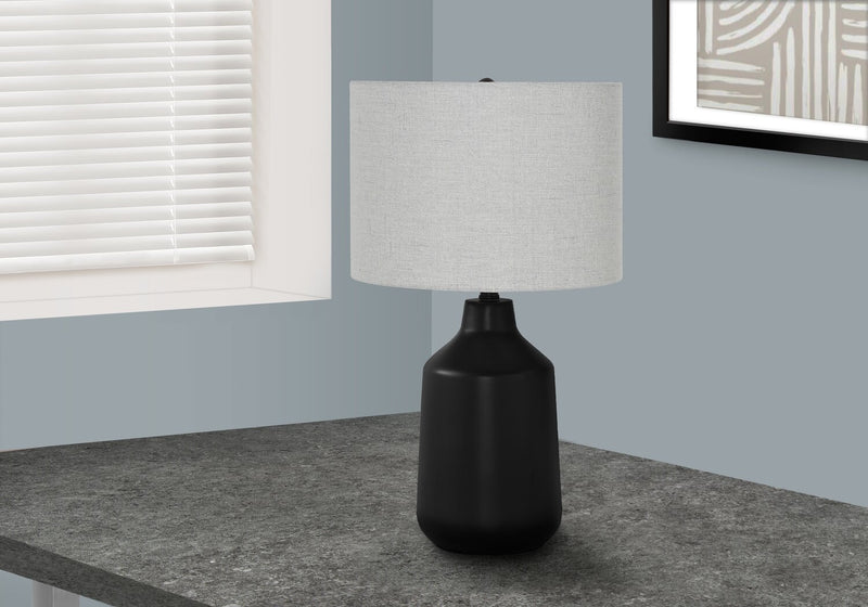 24\" Black Concrete Table Lamp with Grey Shade