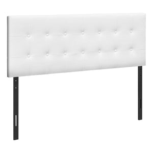 Estel Upholstered Headboard in White Vegan Leather Fabric, Button Tufted - Queen Size