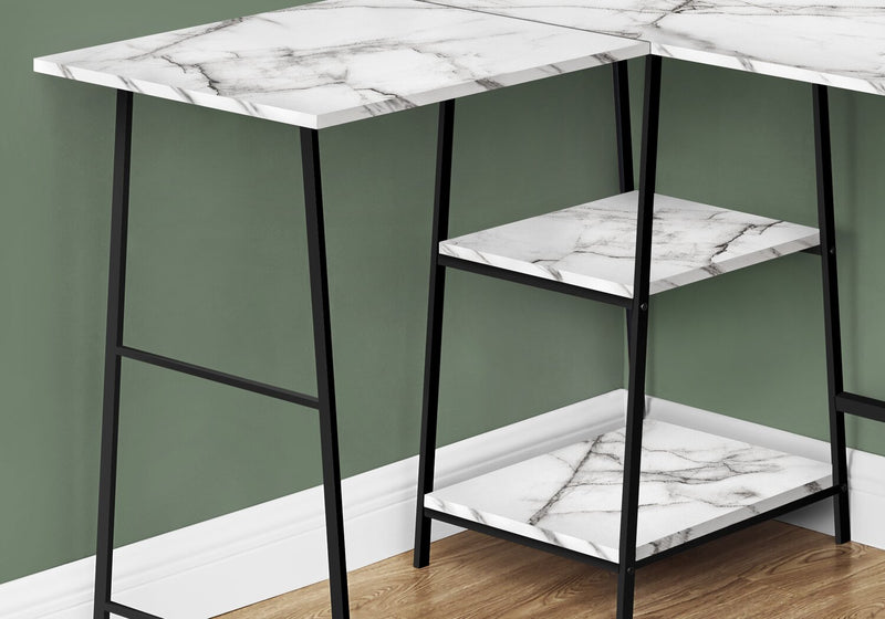 Evlin 42\" L-Shaped Office Desk with Shelves - White Marble-Look