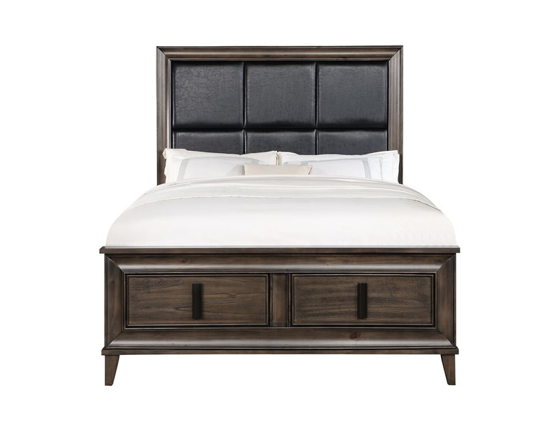 Kane 6pc Bedroom Set with Storage Bed, Dresser, Mirror & Nightstand, Vegan Leather, Brown - Queen Size