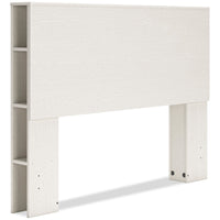 Mavi Bookcase Headboard, USB, Mid-Century Modern, White - Full Size 