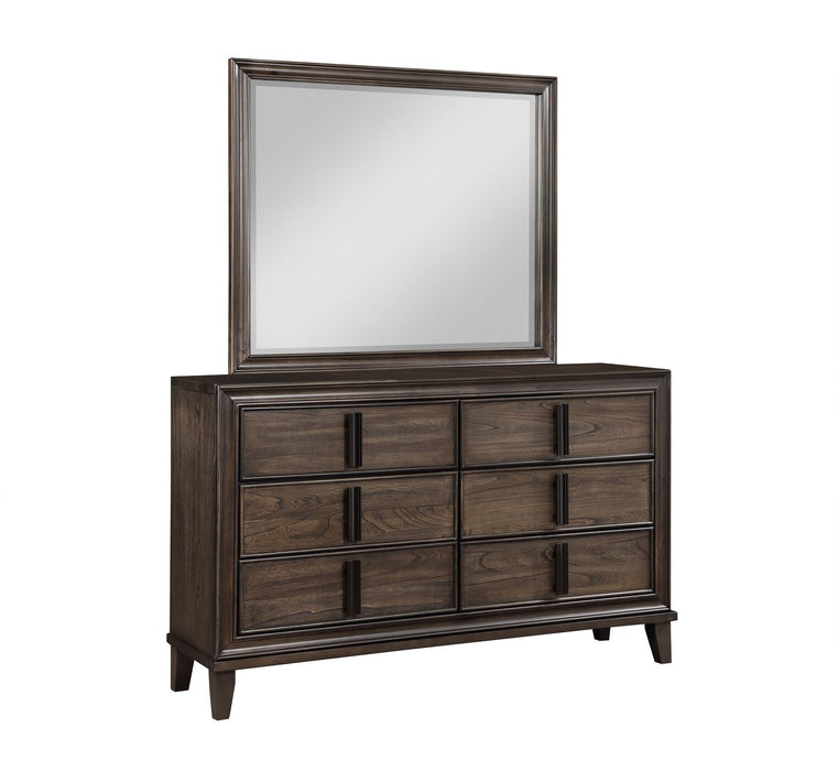 Kane 5pc Bedroom Set with Storage Bed, Dresser & Mirror, Vegan Leather, Brown - Queen Size