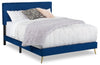 Gabi Upholstered Bed in Blue Velvet Fabric with Gold Finish Legs, Button Tufted - King Size