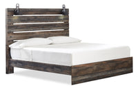 Abby Panel Bed with Headboard & Frame, LED, USB, Brown - King Size 