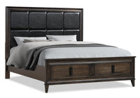 Kane Platform Storage Bed with Headboard & Frame, Vegan Leather, Brown - King Size 