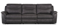 Floy Grey Faux Suede Power Reclining Sofa with Power Headrests and USB Ports 