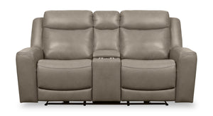 Prescott Genuine Leather Power Reclining Loveseat - Grey