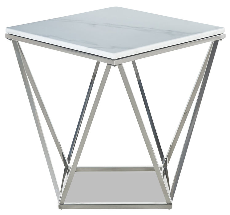 Amanda 21.5\" Modern Square End Table - White Marble Top with Chrome Metal Base