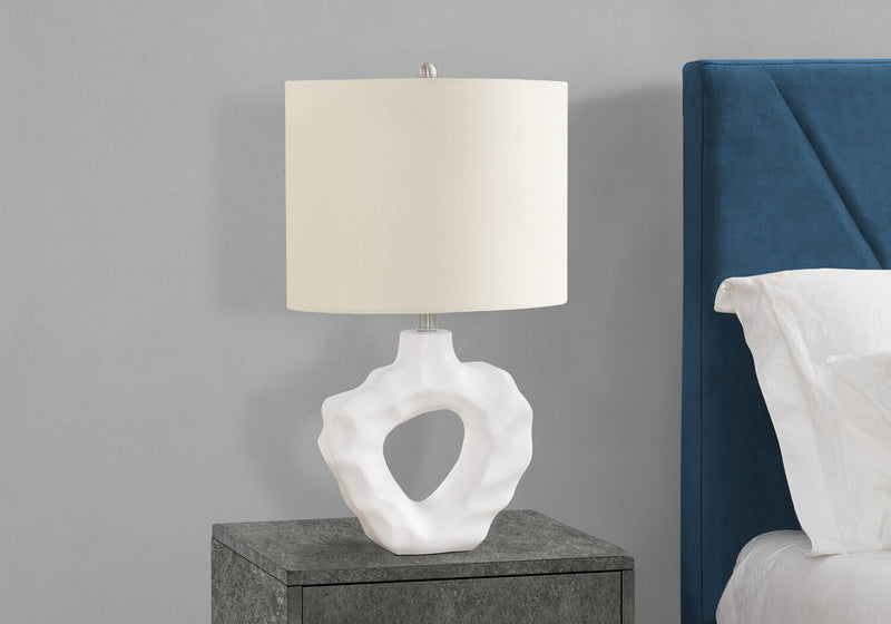 27\" Cream Resin Rippled Sculptural Table Lamp