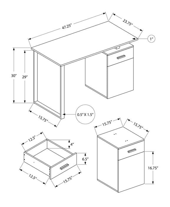 Remi 47.25\" Reversible Office Desk with Drawer & Cabinet - White Marble-Look