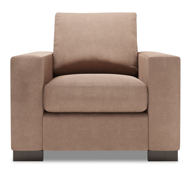 Made in Canada Sofa Lab Customizable Track 38\" Linen-Look Fabric Chair with Track Arms- Pax Wicker Brown