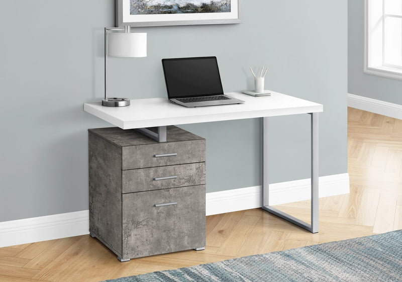 Clayton 47.25\" Reversible Office Desk with 3-Drawers - White/Concrete-Look