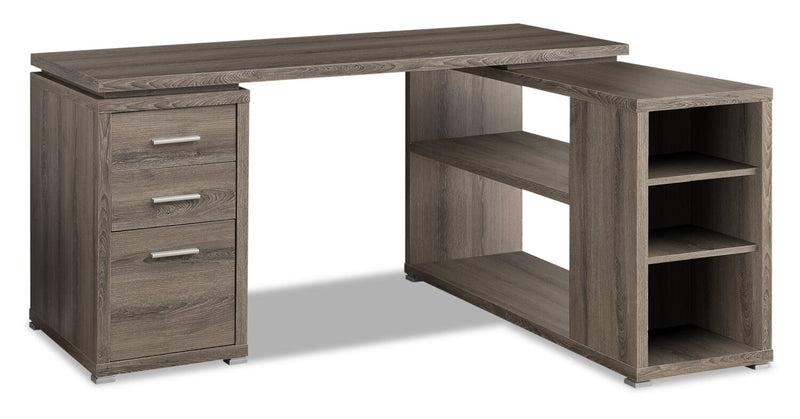 Rickey 60\" L-Shaped Corner Office Desk with 3-Drawers & Shelving - Taupe