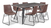 Amos 7pc Dining Set with Table & 6 Chairs, Metal, 60\"W - Brown