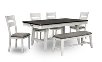 Echo 6pc Dining Table Set with Table, Bench & 4 Chairs, Storage Drawers, Trestle Base, 70