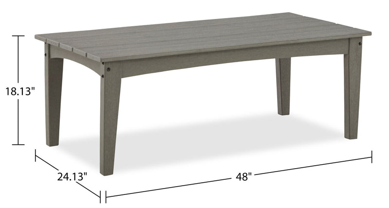 Cape Outdoor Patio Coffee Table - 48\"W, High Density Plastic, UV & Weather Resistant - Grey