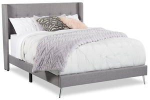 Beau Upholstered Wingback Bed in Grey Fabric, Tufted - Queen Size