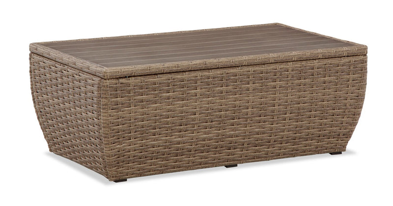 Cali Outdoor Patio Coffee Table - 49\"W, Hand-Woven Resin Wicker, UV & Weather Resistant - Natural