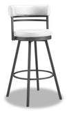 Mila Counter Stool with Swivel Seat, Vegan Leather Fabric, Metal - White