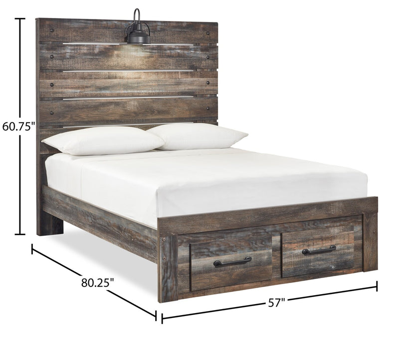 Abby 6pc Bedroom Set with Storage Bed, Dresser, Mirror & Nightstand, LED, USB, Brown - Full Size