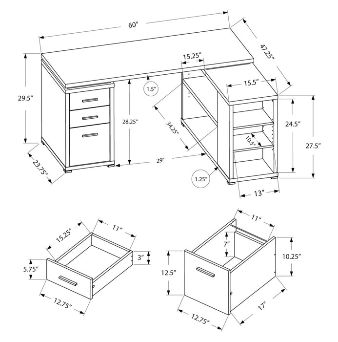 Rickey 60\" L-Shaped Corner Office Desk with 3-Drawers & Shelving - Taupe