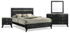 Atlas 6pc Bedroom Set with Bed, Dresser, Mirror & Nightstand, Mid-Century Modern, Black - King Size