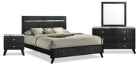 Atlas 6pc Bedroom Set with Bed, Dresser, Mirror & Nightstand, Mid-Century Modern, Black - King Size 