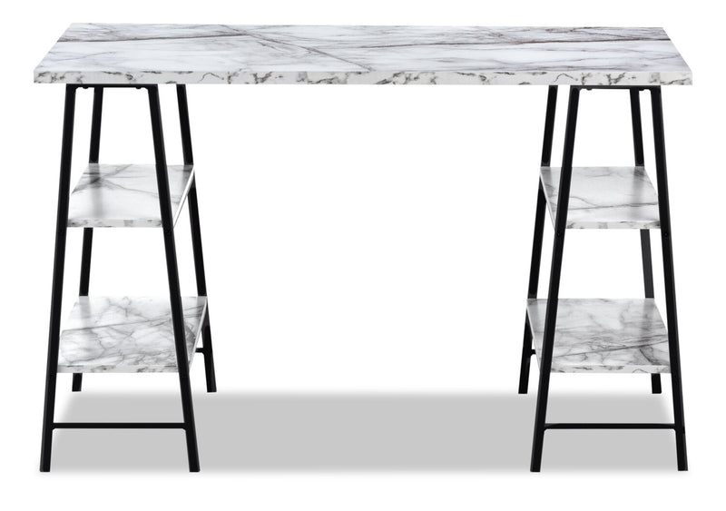 Jonnie 47.25\" Office Desk with Sawhorse-style Legs - White Marble-Look