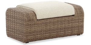 Cali Large Outdoor Patio Ottoman - Resin Wicker & Nuvella Fabric, UV & Weather Resistant - Brown/Beige