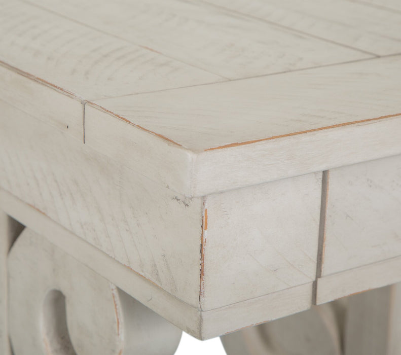 Bronwyn 22\" Traditional End Table with Storage - Alabaster Pine with Scroll Design Wood Base