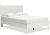 Mavi Platform Bed with Headboard & Frame, 2-Sided Fabric & Vegan Leather Cushions, White - Full Size