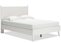 Mavi Platform Bed with Headboard & Frame, 2-Sided Fabric & Vegan Leather Cushions, White - Full Size 