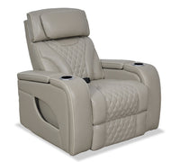 Elite Genuine Leather Power Recliner with Massage Function and Power Headrest - Grey 