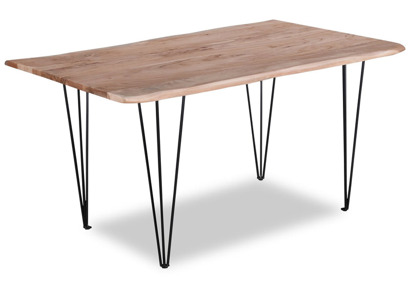 Miya 7pc Dining Set with Table & 6 Chairs, Live Edge, Acacia Wood, Metal, 60\"W - Charcoal
