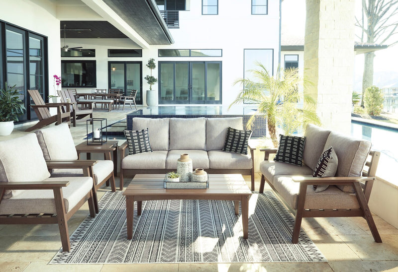 Nome Outdoor Patio End Table - 21.5\"W, High Density Plastic, UV & Weather Resistant - Brown