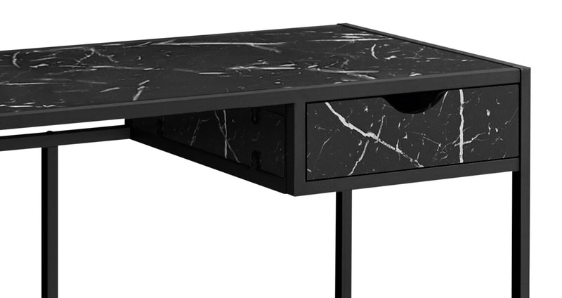 Everly 42.25\" Office Desk with Drawer - Black Marble-Look