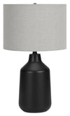 24\" Black Concrete Table Lamp with Grey Shade